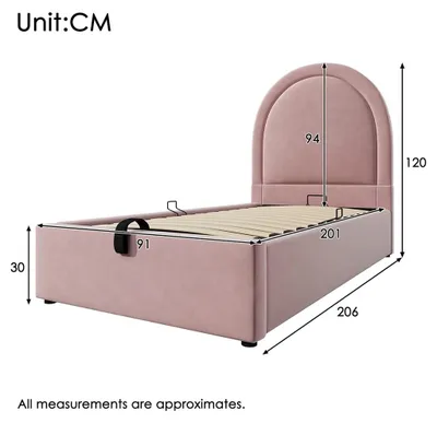 Productafbeelding van Kinderbed - Enkelbed 90 x 200 cm - Roze - Fluweelbekleding - Opbergruimte - Hoofdeinde - Zonder matras