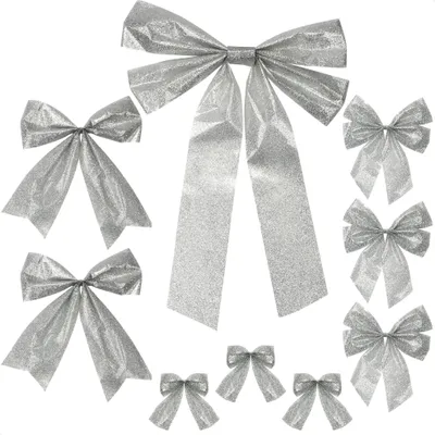 Produktbild von com-four® 9-teiliges Fertigschleifen-Set - Geschenkschleife glitzernd in verschiedenen Größen - Christbaumschmuck - Weihnachtsdekoration