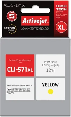 Produktbild von Activejet ACC-571YNX Tintenpatrone (Ersatz für Canon CLI-571XLY; Höchst; 12 ml; gelb)
