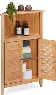 Obrázek produktu pro Relaxdays 10046270, Dřevo, Volně stojící, 2 police/polic, 2 dveře/dveří, Bamboo, Dřevovláknitá deska střední hustoty (MDF), Dvířka s pantem
