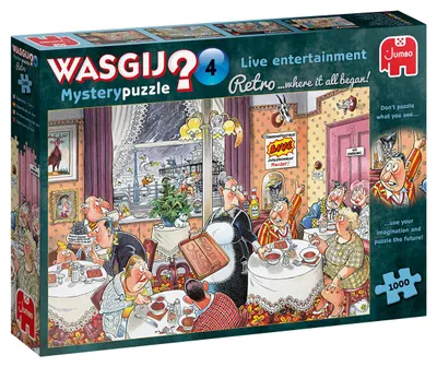 Produktbild von Jumbo Spiele Wasgij Retro Mystery 4 - Live Unterhaltung!, Puzzle, Mysterypuzzle, Rätsel, 1000 Teile, 19177
