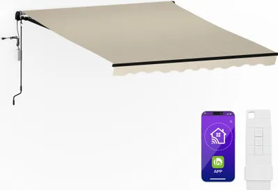 Image de Blumfeldt CloudShade Auvent - Store Aluminium Intelligent,App et Télécommande, Protection UV 30+ & Pluie, Angle Ajustable, Cadre Solide, Installation Murale Simple, 295x250 cm, Beige