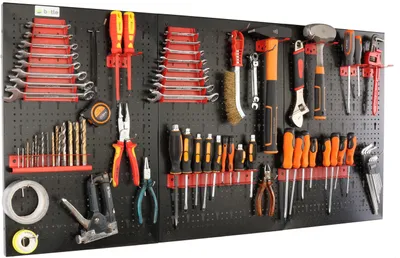 Produktbild von botle® Werkzeugwand Lochwand aus Metall 120 x 60 cm, Wandregal + Werkzeughalter 25-tlg Set, Kleinteilelager, Wandwerkstatt Hängeregal Sortierregal Schüttenregal Steckregal