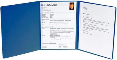 Produktbild von Exacompta Bewerbungsmappe 3teilig Leder blau mit Klemmschienen