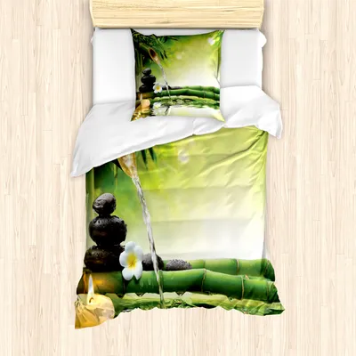 Produktbild von ABAKUHAUS Spa Mantele, Meditation Steine Bambus, Milbensicher Allergiker geeignet mit Kissenbezügen, 135 cm x 200 cm - 80 x 80 cm, Mehrfarbig
