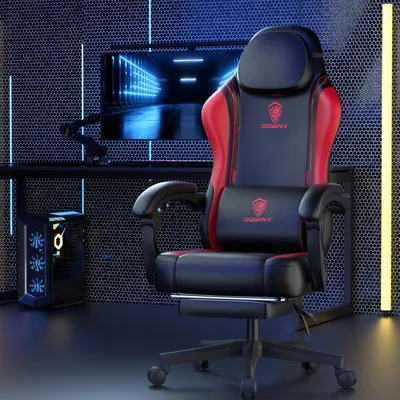 Immagine prodotto di Sedia da gaming ergonomica in ecopelle, con supporto lombare, schienale più ampio e capacità di carico massima di 150 kg, colore rosso