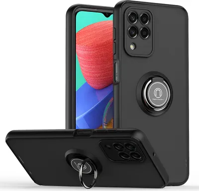 Produktbild von Samsung M33 Hülle, Ring Halter Ständer Matte Transluzent TPU Rahmen Stoßfest Schutzhülle für Samsung Galaxy M33 Schwarz