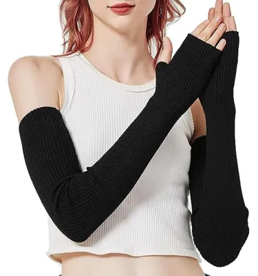 Produktbild von Riisoyu Lange Fingerlose Handschuhe, Stricken Weiche Dehnbare Fingerlose Handsch