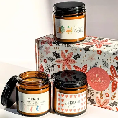 Productafbeelding van Set van 3 grote geurkaarsen Merry Christmas - Bedankt voor dit mooie jaar - kusjes | bedankje, kerstcadeau
