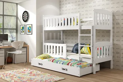Produktbild von Kinderhochbett mit Zustellbett und Matratzen 90x200 BRIGID – Weiß