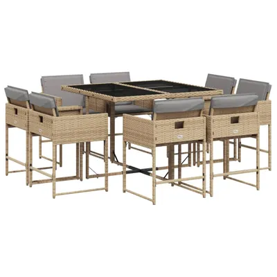 Image de vidaXL Salon de jardin 9 pièces avec coussins Mélange beige Poly rotin