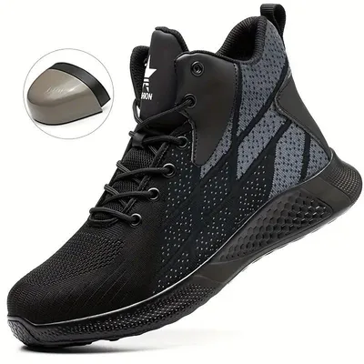 Produktbild von Sicherheitsschuhe mit Stahlkappe fš¹r Damen und Herren šC Leichte, atmungsaktive, hohe Industrieschuhe mit Durchtrittschutz, Schwarz-45