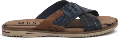 Produktbild von Mustang Herren Pantolette Kreuzriemen Ziernähte Nieten 4152-705, Größe:42 EU, Farbe:Blau