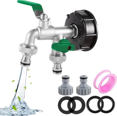 Produktbild von IBC Ablasshahn, Doppel-Auslaufventil, 1/2 Zoll, Kupferlegierung, für 1000L Wassertank, Regenwasser