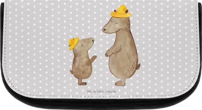 Produktbild von Mr. & Mrs. Panda Waschbeutel Bären mit Hut - Grau Pastell - Geschenk, Family, Paps, Organizer, Familie, Kulturbeutel, kosmetiktäschchen, Vatertag, Kosmetiktasche