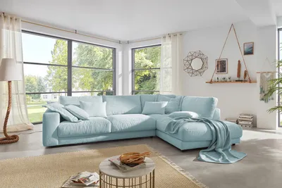 Produktbild von KAWOLA Sofa MADELINE Ecksofa Cord hellblau Recamiere rechts