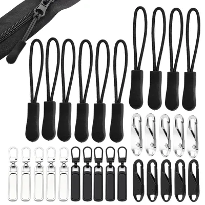 Reißverschluss-Anhänger-Set, 30-tlg., Nylon, schwarz/silber