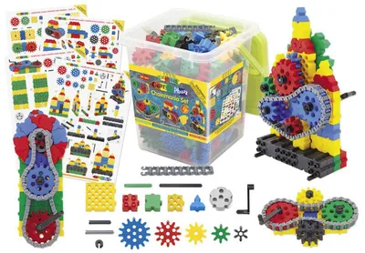 Produktbild von GearPhun Zahnräder und Ketten – 270 Teile Konstruktionsspielzeug (5 Zahnradgrößen, 6 Bauanleitungen, ab 4 Jahren, ) – STEM-Lernspielzeug für Mechanik & Motorik