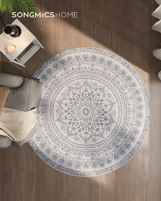 Produktbild von SONGMICS HOME Teppich rund, 160 cm d, Wohnzimmerteppich, rutschfester Teppich, flauschig, Dekoration, für Wohnzimmer, Schlafzimmer, maschinenwaschbar