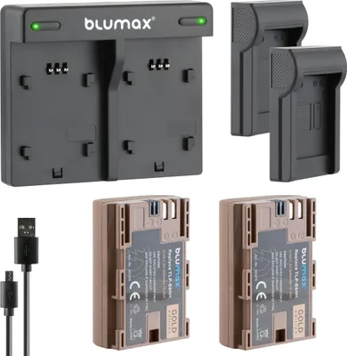 Produktbild von 2x Akku + Lader für Canon LP-E6NH R7 R6 Mark II - mit Typ-C- 2250 mAh 7,2V