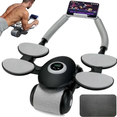 Produktbild von Bauchtrainer, Ab Roller Wheel, Automatisches Rebound Bauchrad mit Ellenbogenstütze, Automatischer Rückprall Bauchrad mit Timer, Grau