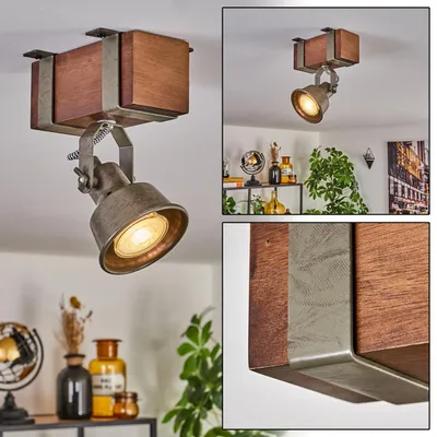 Produktbild von Villanuova moderne Deckenlampe aus Metall/Holz in Grün-Grau/Dunkelbraun