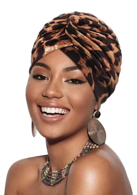 Immagine prodotto di Turban intrecciato da donna, copricapo per chemioterapia, berretto beanie prefabbricato, sciarpa per capelli, cuffia da notte, motivo leopardo, poliestere-cotone, confezione singola