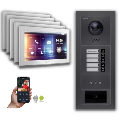 Image de Goliath IP portier vidéo : 10 pouces 5 maisons familiales, RFID, affichage, anthracite : 10 pouces blanc : Boîte d'encastrement Couleur du moniteur : 10 pouces blanc Montage : boîte d'encastrement