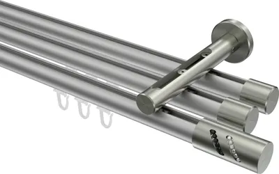 Produktbild von Interdeco Innenlaufstange / Gardinenstange mit Innenlauf Silbergrau / Edelstahl-Optik, Typ Siteno Zoena (Glitzerzylinder), 20 mm Ø 3-läufig, 420 cm