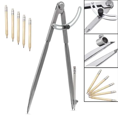 Produktbild von 300 mm / 12 Zoll Spitzenzirkel, großer Bleistiftzirkel mit Stifthalter zum Zeichnen von Kreisen, für Holz-, Metall- und Lederarbeiten.