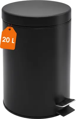 Productafbeelding van 1.09 Metalen afvalemmer in zwart - 20 liter - Prullenbak met voetpedaal (20 liter)