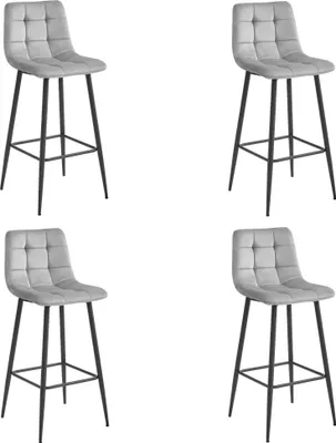 Obrázek produktu pro Taburetka Valora ARCETO - stříbrně šedý samet a černé nohy x4 | Elegantní, moderní sada taburetek