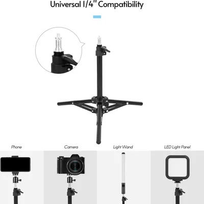 Image de Trépied réglable pour éclairage vidéo Trépied 2 sections 50cm Charge utile 1.5KG avec interface universelle 1/4-inch pour éclairage vidéo LED Support de téléphone Appareil photo
