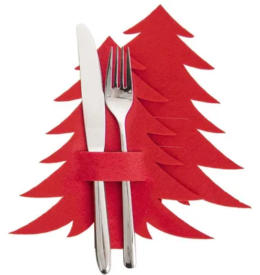 Image de Couverts de Noël en feutrine rouge - 2 sets en forme de sapin de Noël