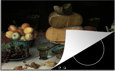Produktbild von KitchenYeah© Herdabdeckplatte Stilleben mit Käse - Gemälde von Floris Claesz. van Dijck , 81x52cm, Küche Deko, Glaskeramikkochfeld Herdabdeckung, Abdeckplatte fùr Kochfeld