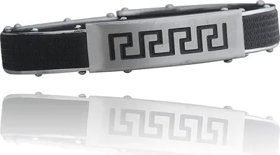 Produktbild von Edelstahl Armreif mit Katschukeinlage Matt Poliert Grieschich 21cm - Herrenschmuck