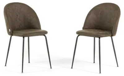 Immagine prodotto di Set di 2 sedie da pranzo in ecopelle, imbottite con gambe in metallo, sedie moderne per cucina, sala da pranzo, bar e ristoranti SARA - Verde/grigio scuro