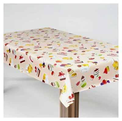 Produktbild von Wachstuch-Tischdecke für den Garten, Beige, Muster: Geburtstag Torte, Größe: 90x90