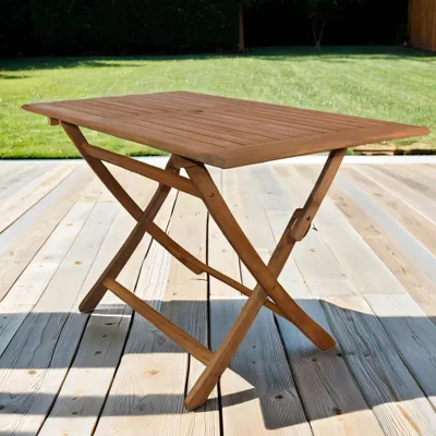 Produktbild von Gartentisch Callao, Akazienholz massiv & geölt, Abgerundeter Klapptisch 120x70 cm, Holztisch für Balkon, Terrasse, Wintergarten oder Garten, pflegeleichtes Unikat