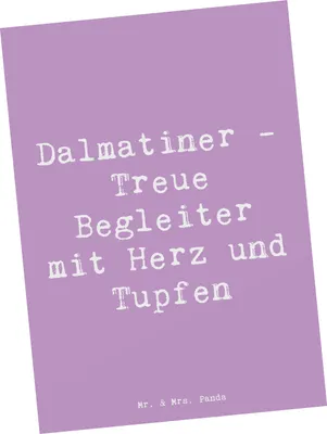 Produktbild von Mr. & Mrs. Panda Postkarte Spruch Dalmatiner Herz - Lavendeltraum - Geschenk, Postkarten, Hunderassen Vielfalt, Ansichtskarten, loyal, Beschreibung, Grußkarte, Pflege
