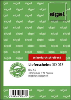 Obrázek produktu pro SIGEL SD013 Dodací listy s potvrzením o převzetí - A6, 1. a 2. list tištěný, SD, MP, 2 x 40 listů