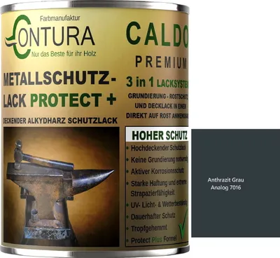 Produktbild von Contura 3 in 1 Rostschutzfarbe 500ml Metallschutzlack Seidenmatt RAL Metall Lack Farbe Grundierung Rost - RAL 7016 Anthrazit Grau
