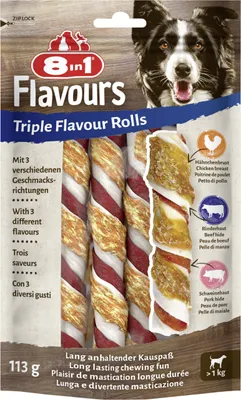 Produktbild von 8in1 Flavours Kaustange Triple Flavour Rolls 113 g