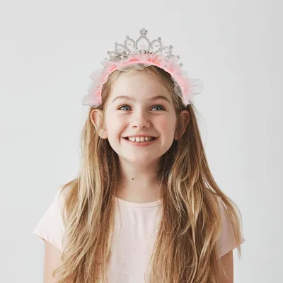 Produktbild von AOZUO Krone für Mädchen Prinzessinnen Tiara Krone Haarbänder Süße Tüllschleifen Haargummis Kristall Königin Tiara für Geburtstag Weihnachten Kostüm Braut Hochzeit Halloween (B)