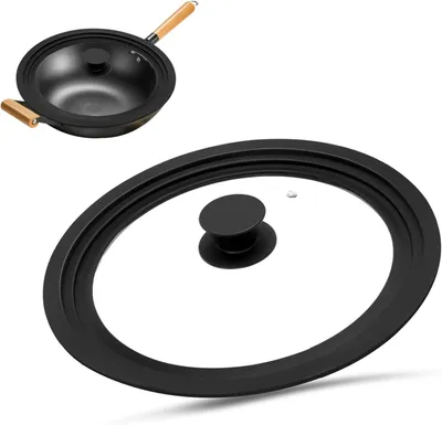 Imagen del producto de Tapa universal de vidrio con borde de silicona escalonado, de Ø 24, 26 y 28 cm, resistente al calor, para ollas