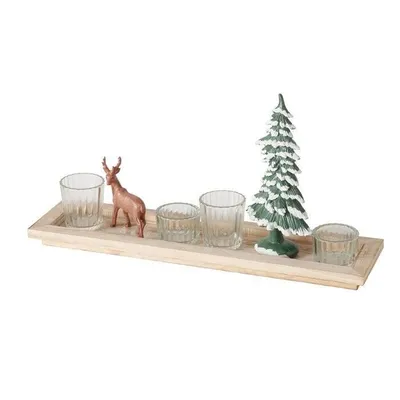 Image de Plateau décoratif avec figurines et bougeoirs, longueur 42 cm