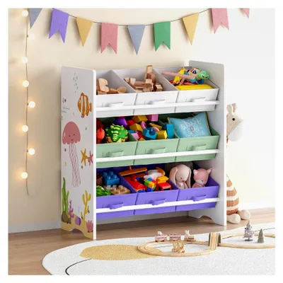 Produktbild von Kinderregal Boiro mit 9 Faltboxen für das Kinderzimmer, 60 x 62 x 30 cm, Aqua Dream-Motiv