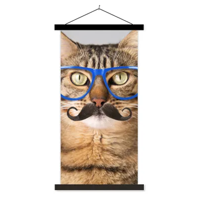 Produktbild von MuchoWow® Textilposter Katze - Brille - Schnauzbart - Hipster 40x80 cm mit schwarzem Rahmen - Wandemalerei