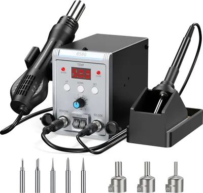 Image de Station de soudure 2-en-1 : air chaud et fer à souder - 700 W - Écran LCD - Rework pour composants CMS - 220 V - Argent