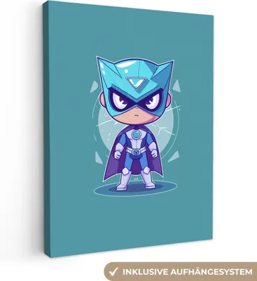 Produktbild von MuchoWow® - Leinwandbilder - Superheld - Blau - Jungen, Wandbild, Wanddeko Bilder Wohnzimmer, 30x40 cm